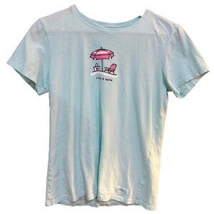 Life is Good I Like It‎ Here T-Shirt Light Green Beach Vacation Coastal Small